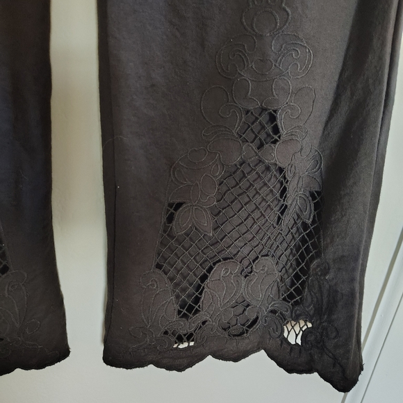 Zara Brown Boho Flowy Embroidered Cutout Wide Leg Casual Pull On Pants Small - Picture 5 of 7